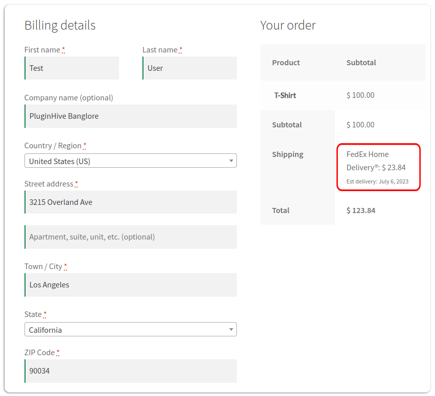 fedex home delivery rate at the checkout